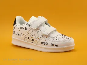 Achat chaussures Petit Genie Enfant Basket, vente Petit Genie ES4075J Blanc - Tachetee noir et jaune - Basket velcro fille