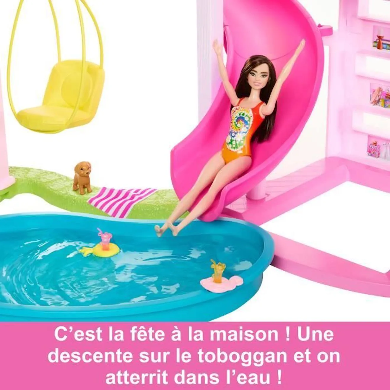 Barbie®-Maison de Rêve-Maison de poupée 3 niveaux, piscine et toboggan HMX10 rose - Barbie