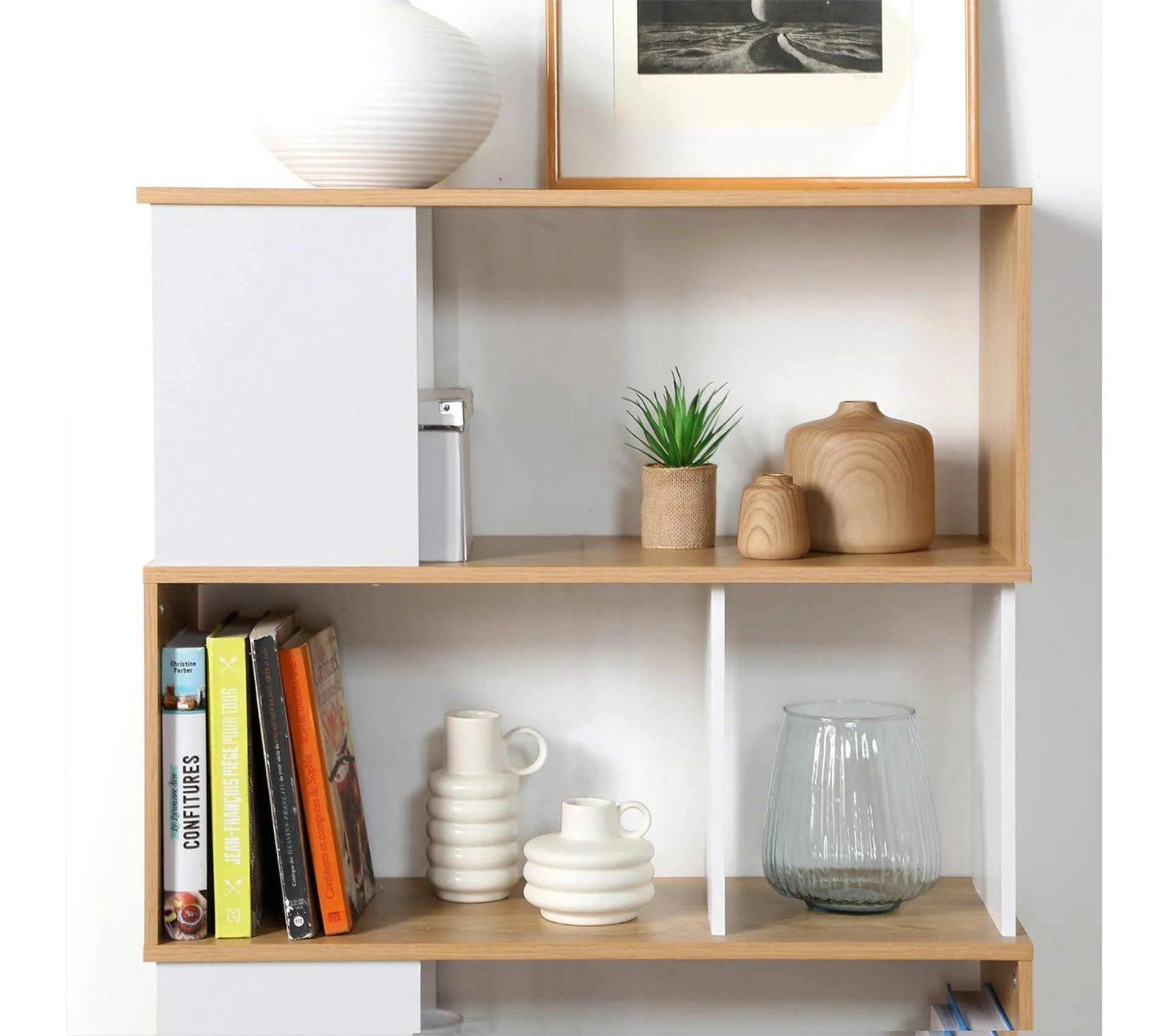 Bibliothèque Blanc Et Effet Bois - H173.5 X L80 Cm
