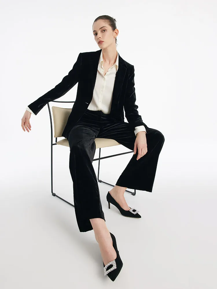 Blazer en velours pour femmes en mélange de soie à un bouton