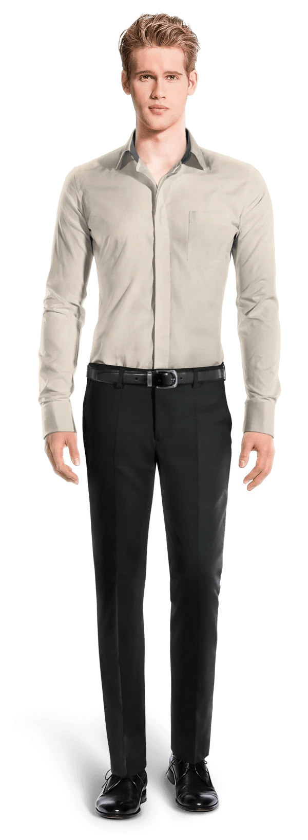 Chemise beige avec col contrasté