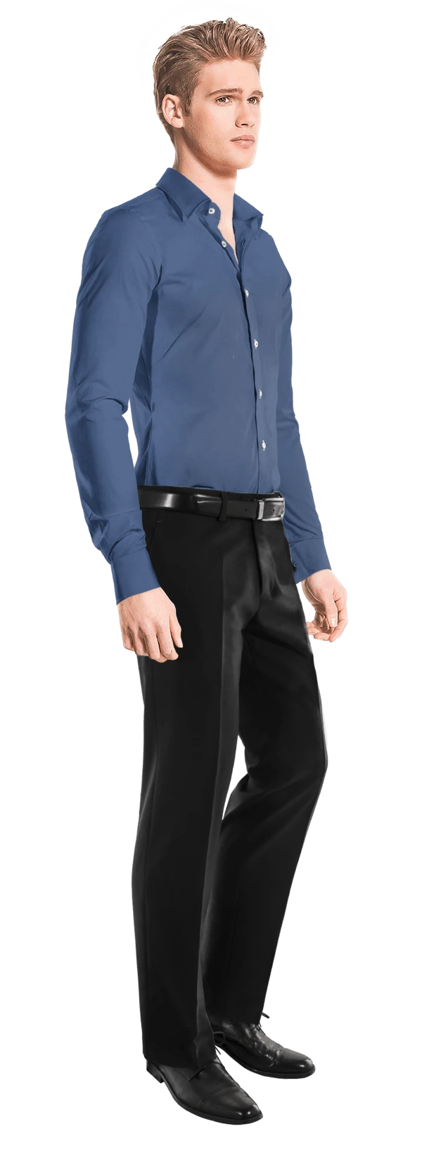Chemise bleu roi à boutons de manchettes en coton/lin