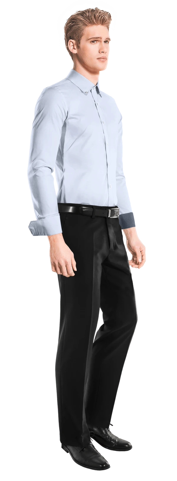 Chemise Premium bleue fil a fil col boutonné