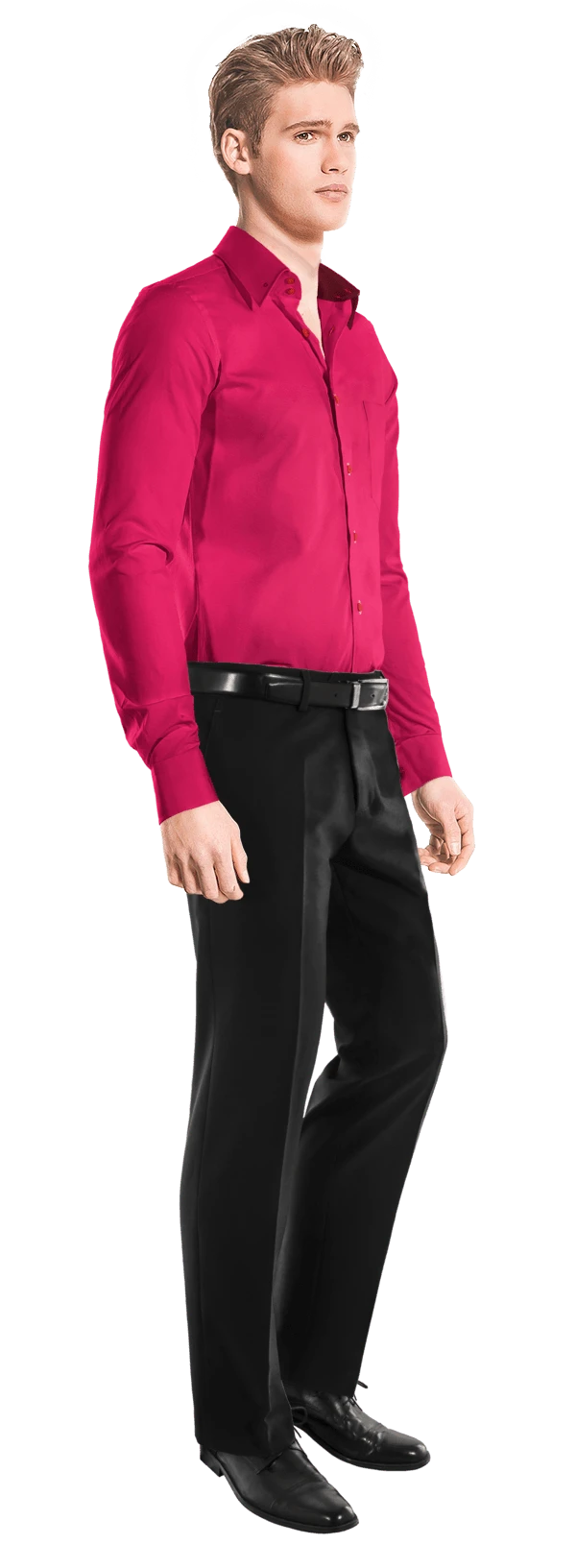 Chemise rose popeline col 2 boutons avec col contrasté