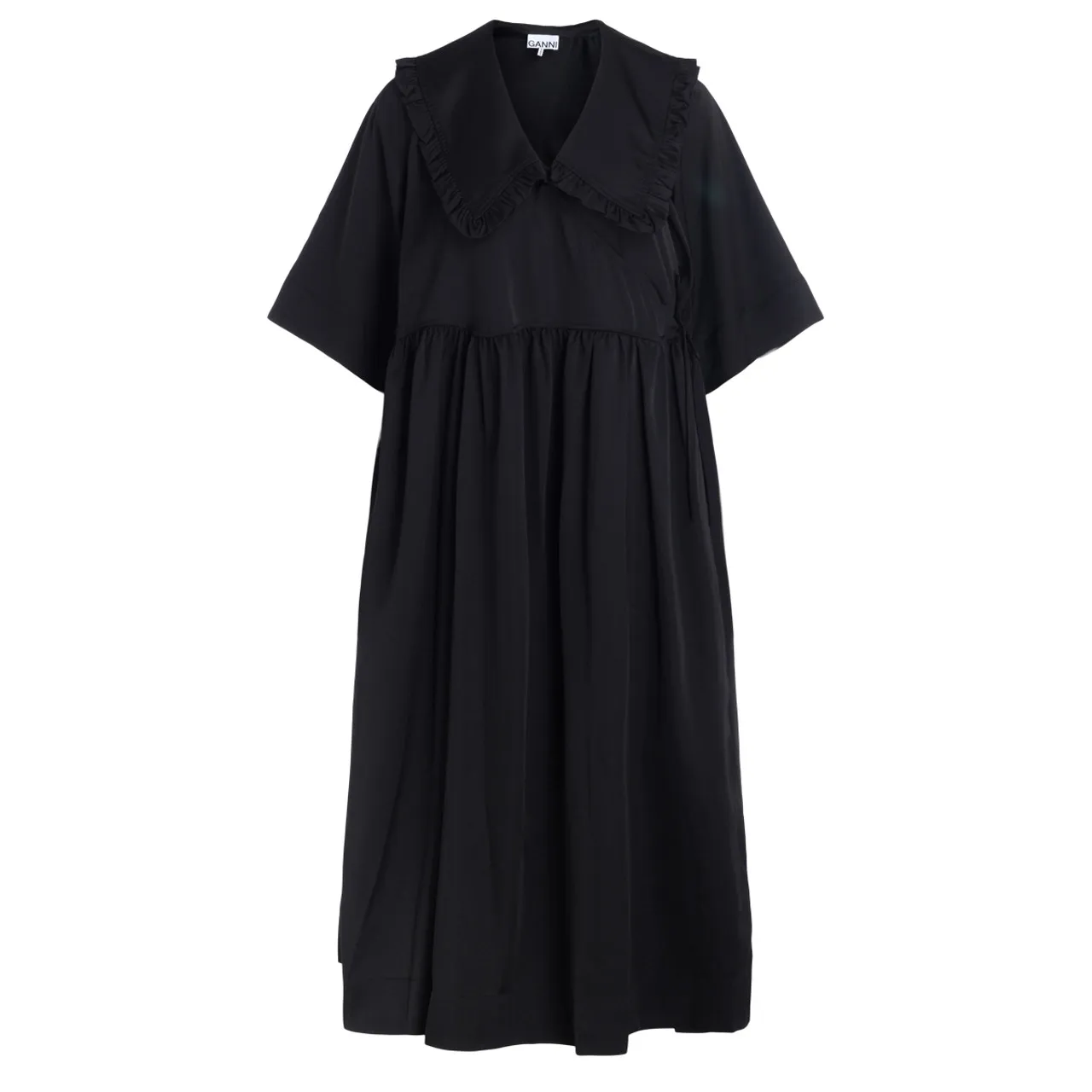 Ganni Robe en satin noir avec col maxi