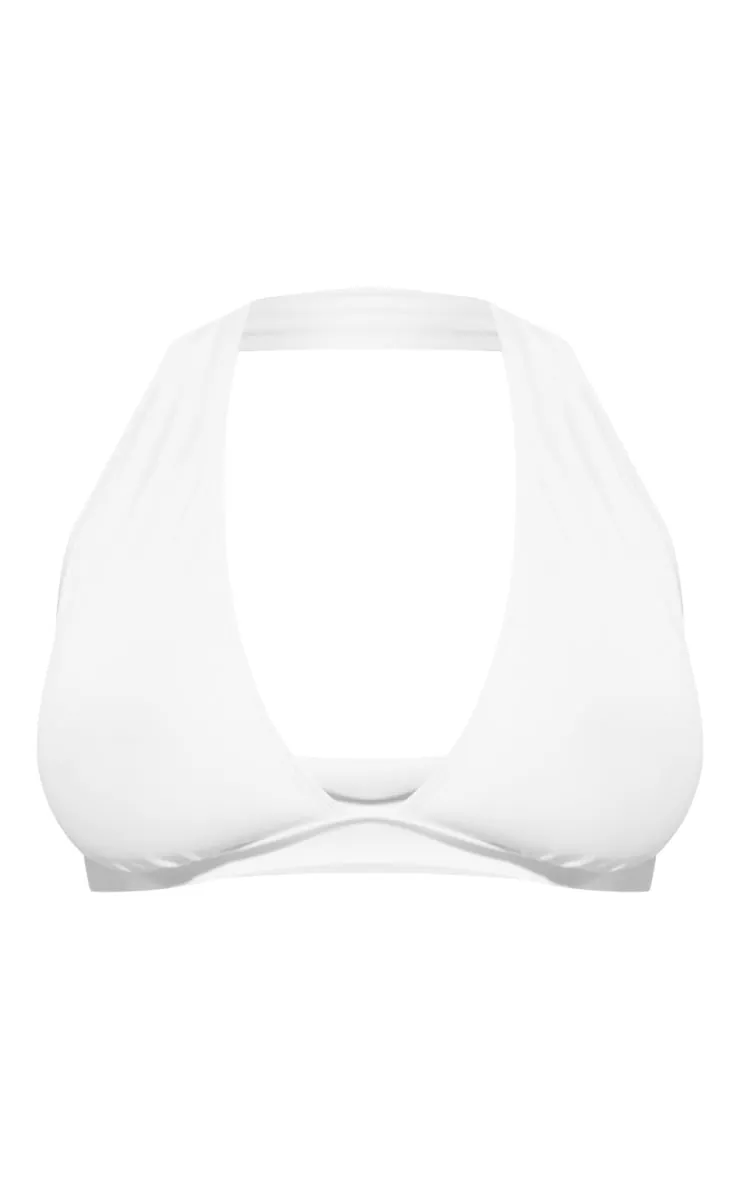 Haut de maillot de bain forte poitrine triangle blanc à décolleté plongeant