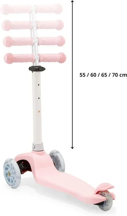 HyperMotion Trottinette 3 roues enfant +3 ans max 50 kg, TRINGO frein, hauteur réglable 55- 70 cm Roues lumineuses LED Rose