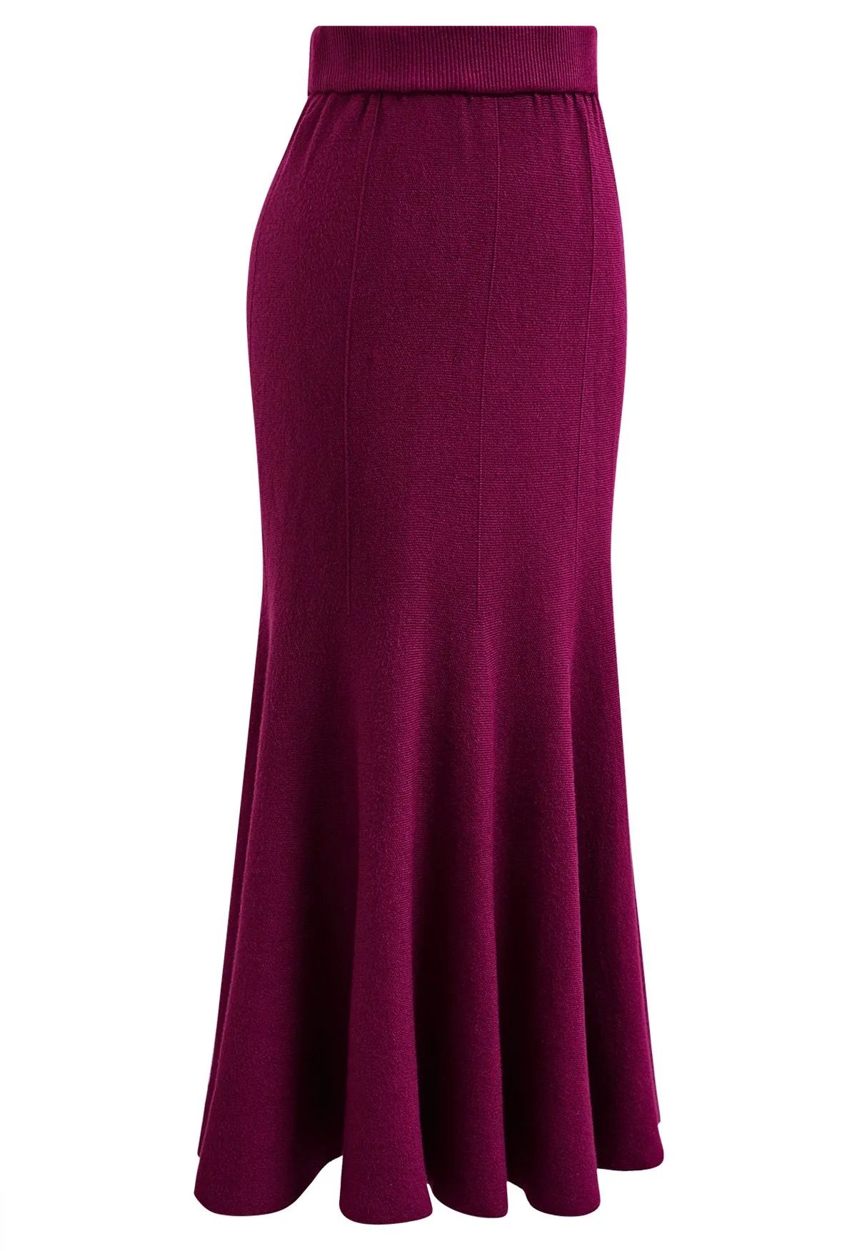 Jupe mi-longue en tricot à ourlet volanté en violet