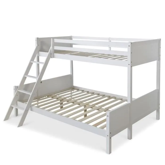 Lit superposé enfant HOMESTYLE4U - 90x200 et 140x200 - Bois massif - Blanc