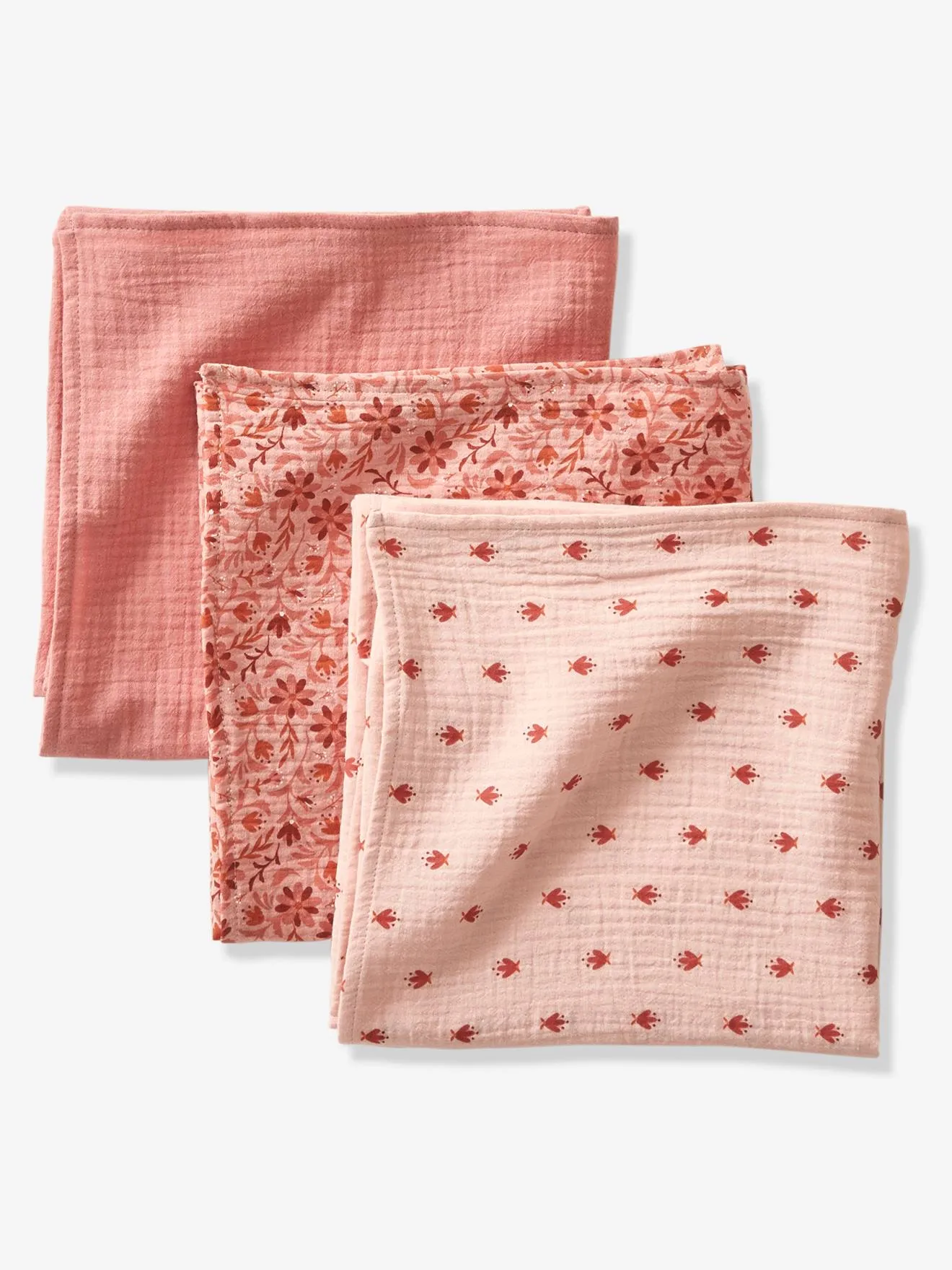 Lot de 3 langes en gaze de coton HAPPY BOHÈME rose - Vertbaudet