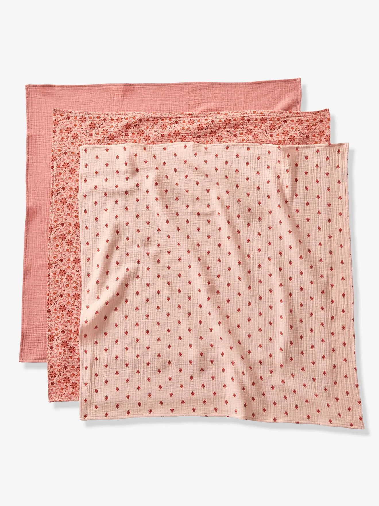 Lot de 3 langes en gaze de coton HAPPY BOHÈME rose - Vertbaudet