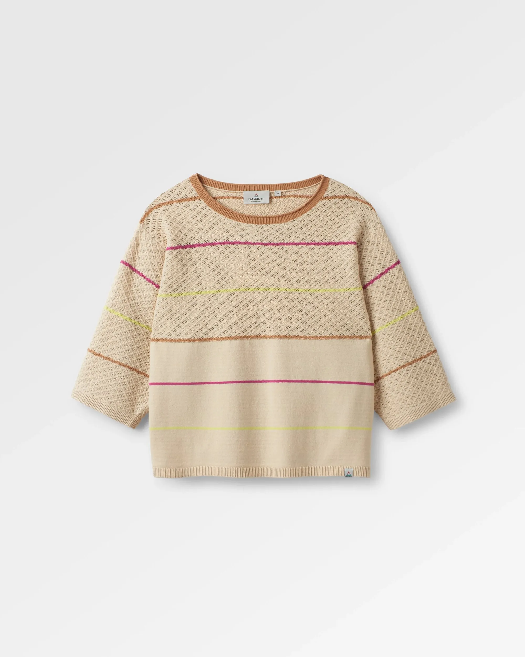 Migrer Pull Tricoté Bio - Rayures Multicolores Avoine