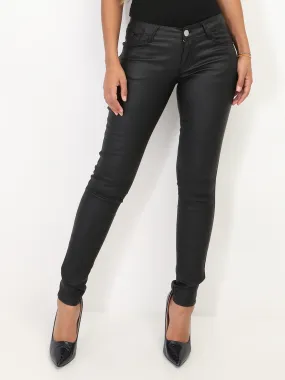 Pantalon enduit à nœuds- Noir