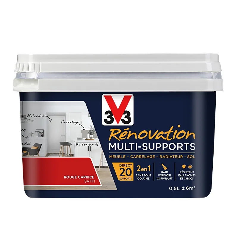 PEINTURE RÉNOVATION MULTI-SUPPORTS ROUGE CAPRICE SATIN 0.5L - V33