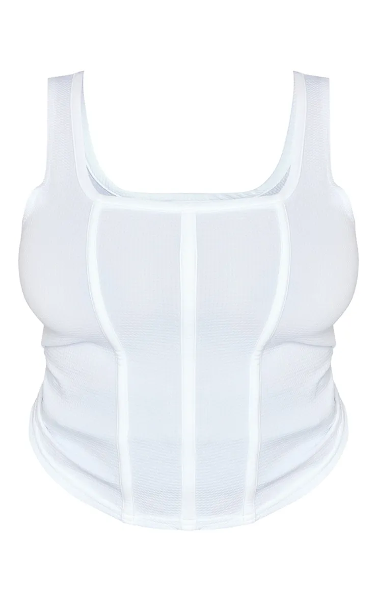 Plus Top blanc texturé à détail corset et coutures