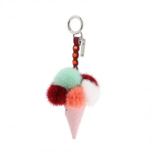 Porte-clés Cornet de glace Fendi Pompons etCuir Multicolore