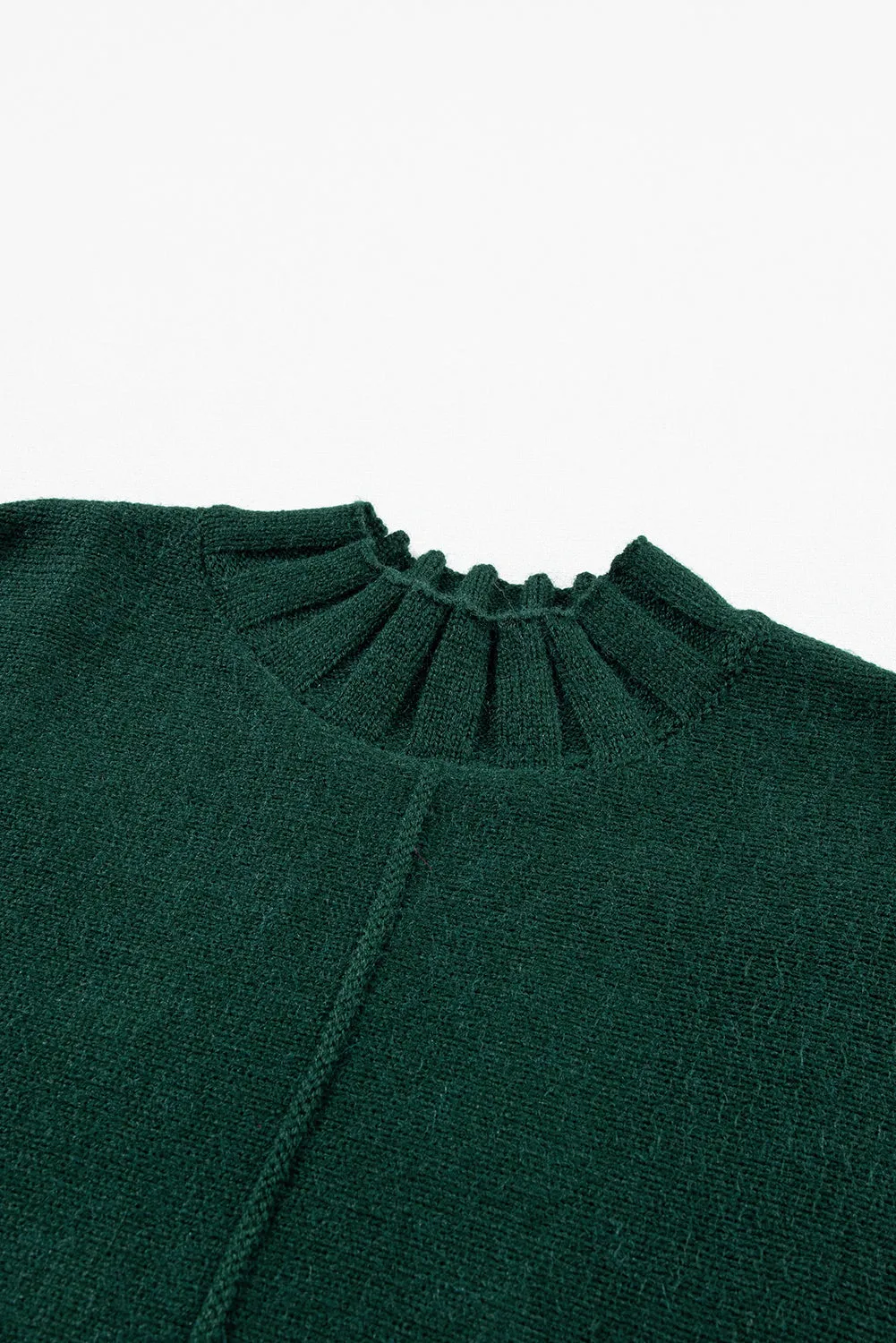 Pull en tricot à manches courtes et col montant vert noirtre