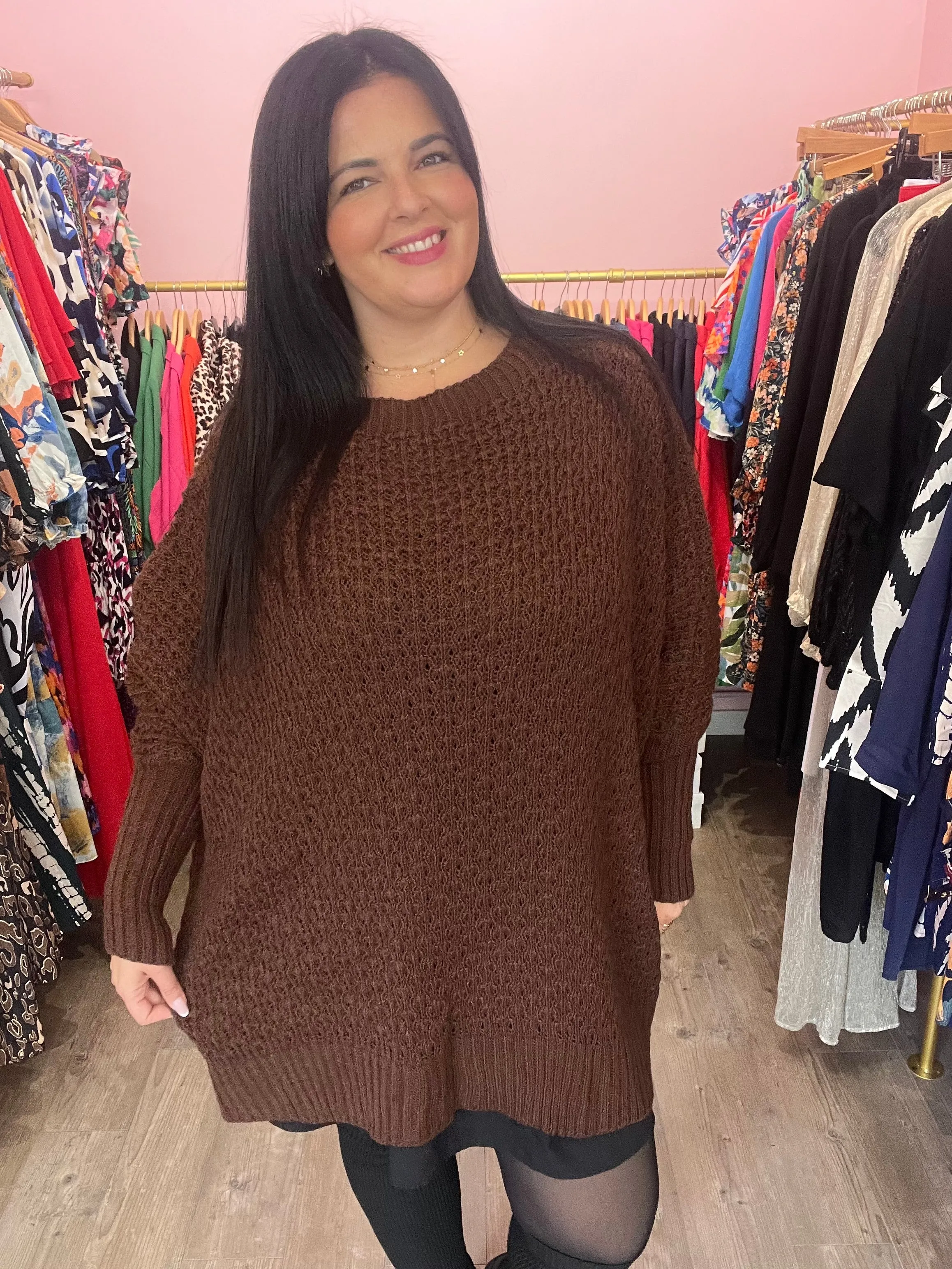 Pull grosses mailles oversize marron