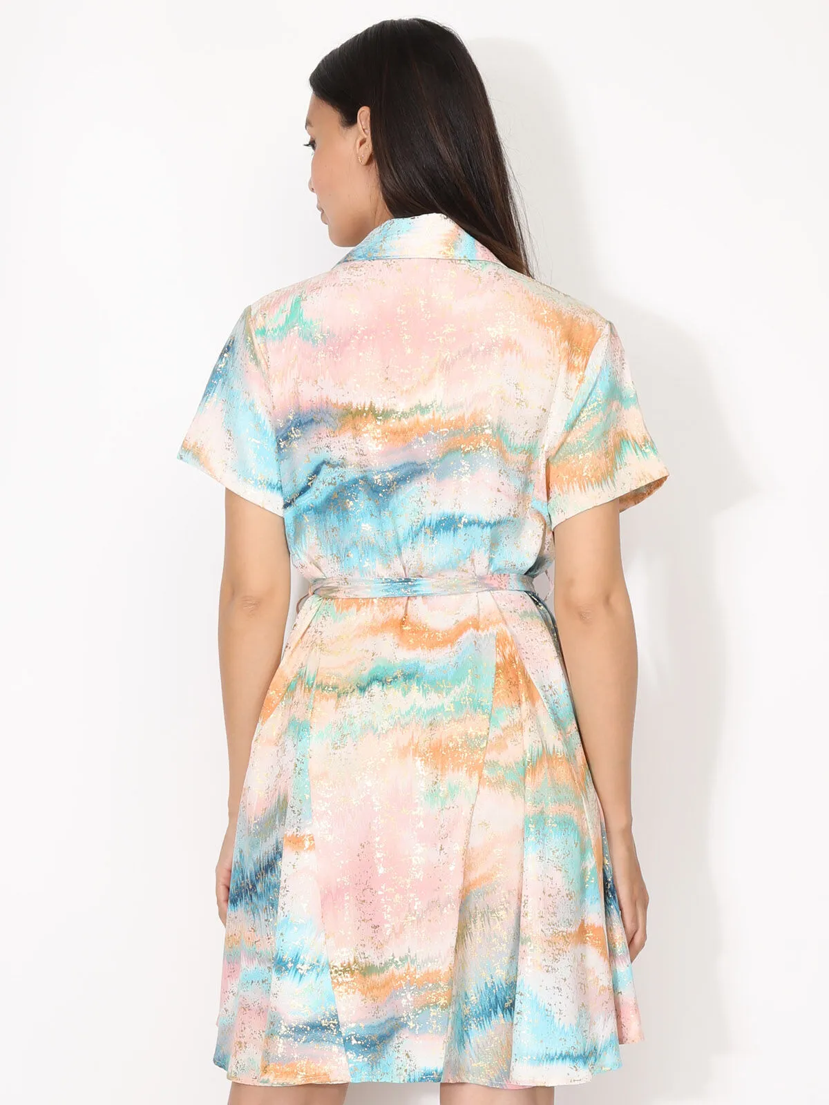 Robe à motif aquarelle et éclats dorés- Multicolore