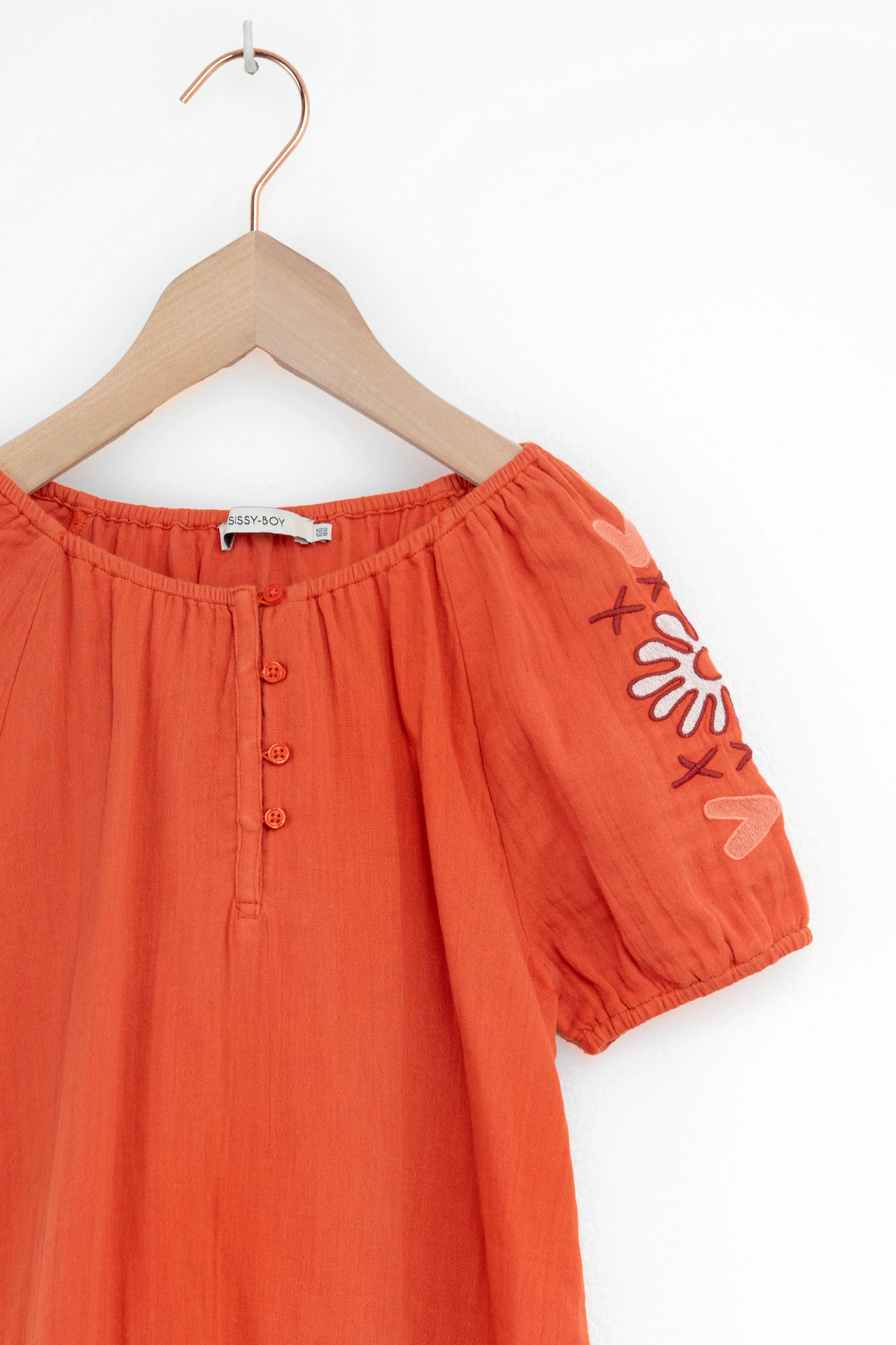 Robe en mousseline avec broderies - orange chaud