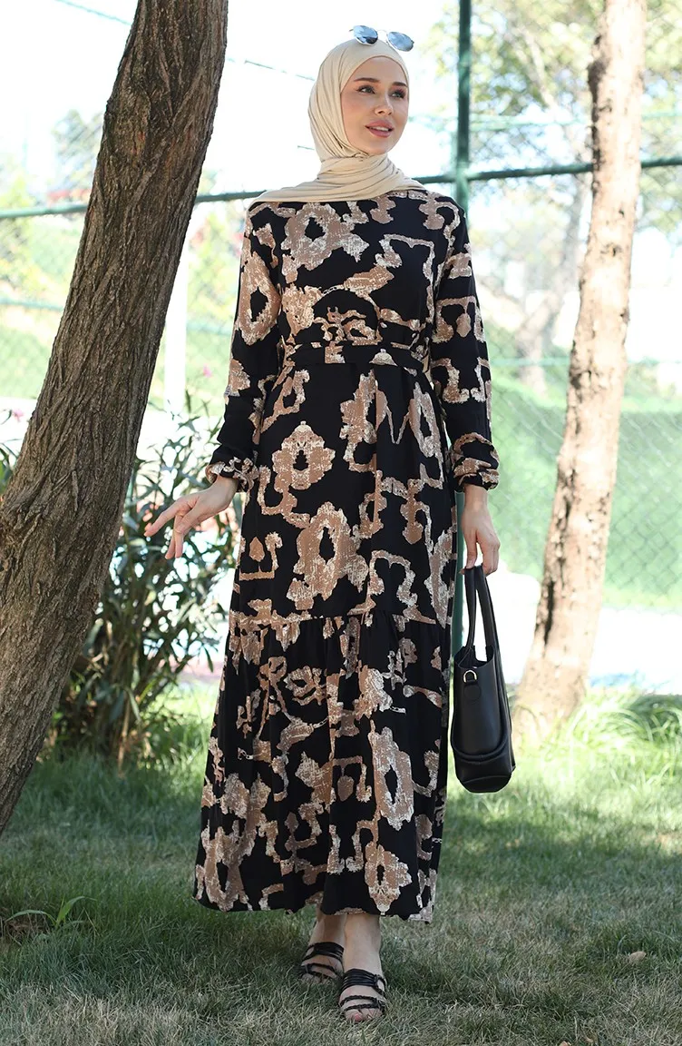 Robe Viscose à Motifs 81872A-01 Noir Vison 81872A-01