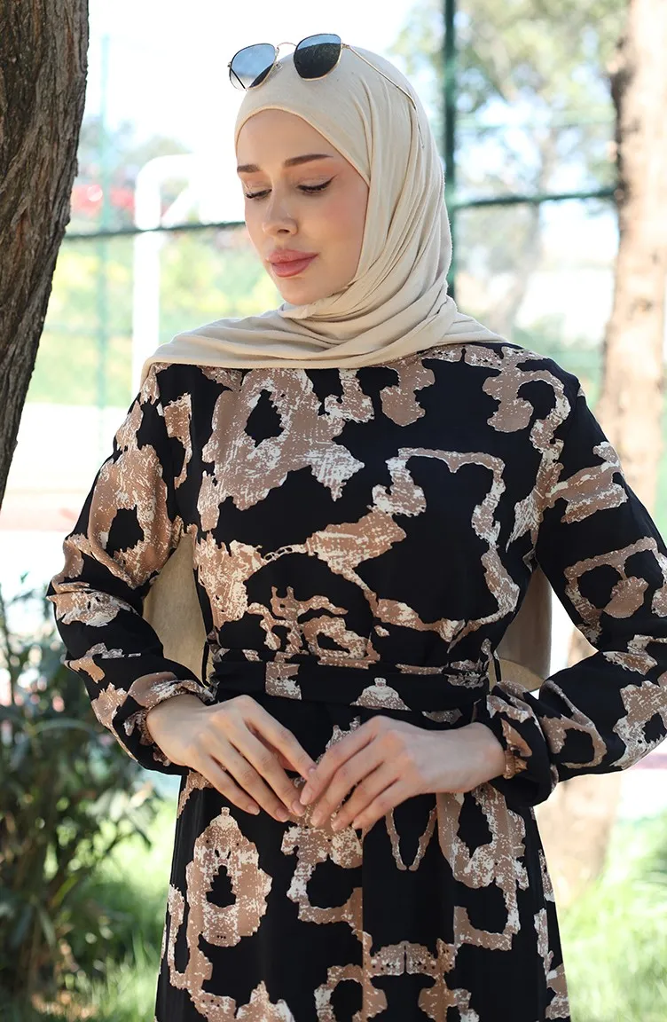 Robe Viscose à Motifs 81872A-01 Noir Vison 81872A-01