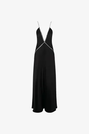 Robe à bretelles en satin embellie de cristaux