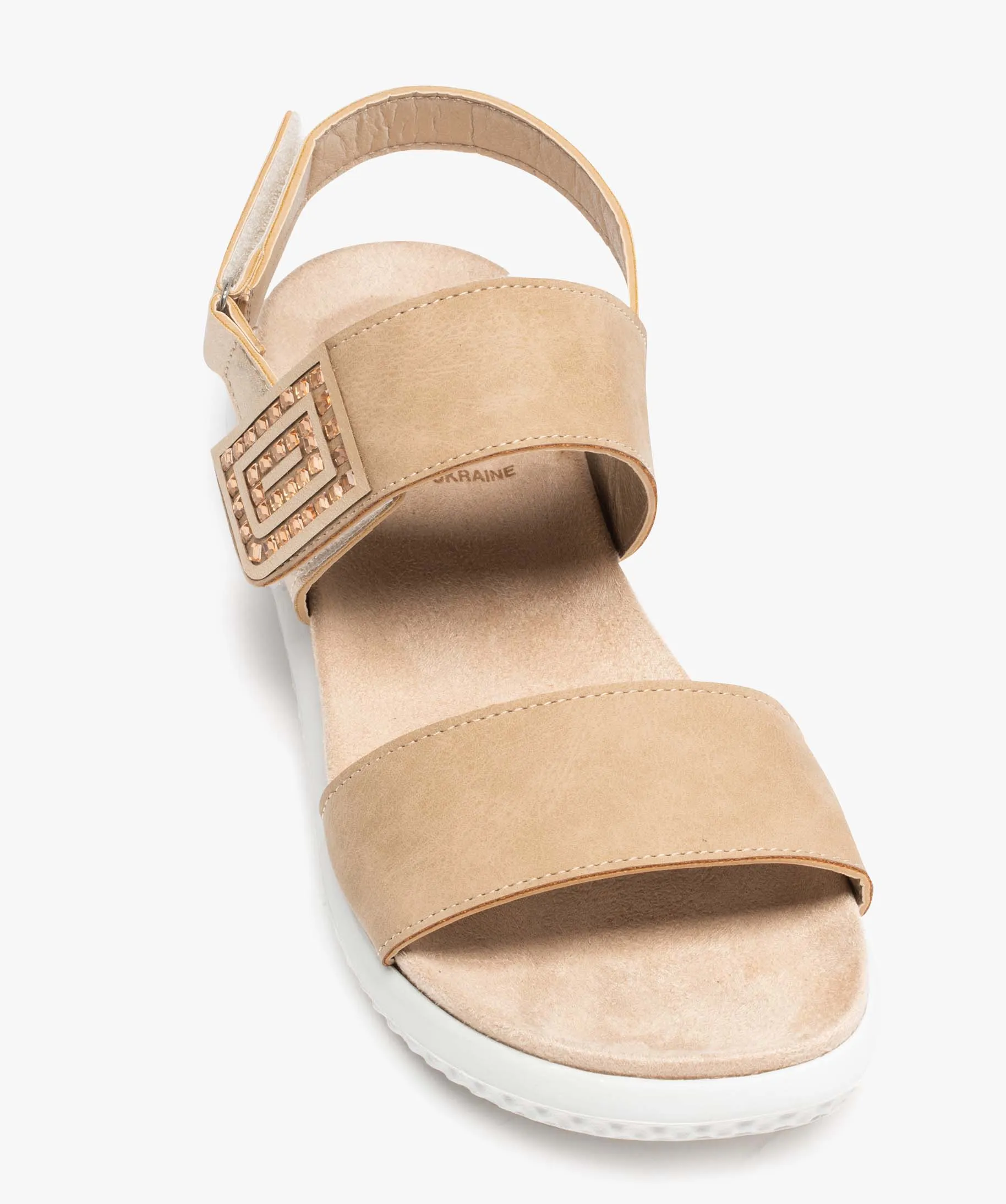Sandales femme unies à brides larges en suédine beige