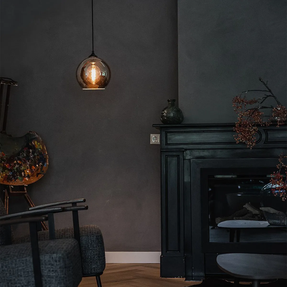 Suspension art déco noire avec verre fumé - Wallace