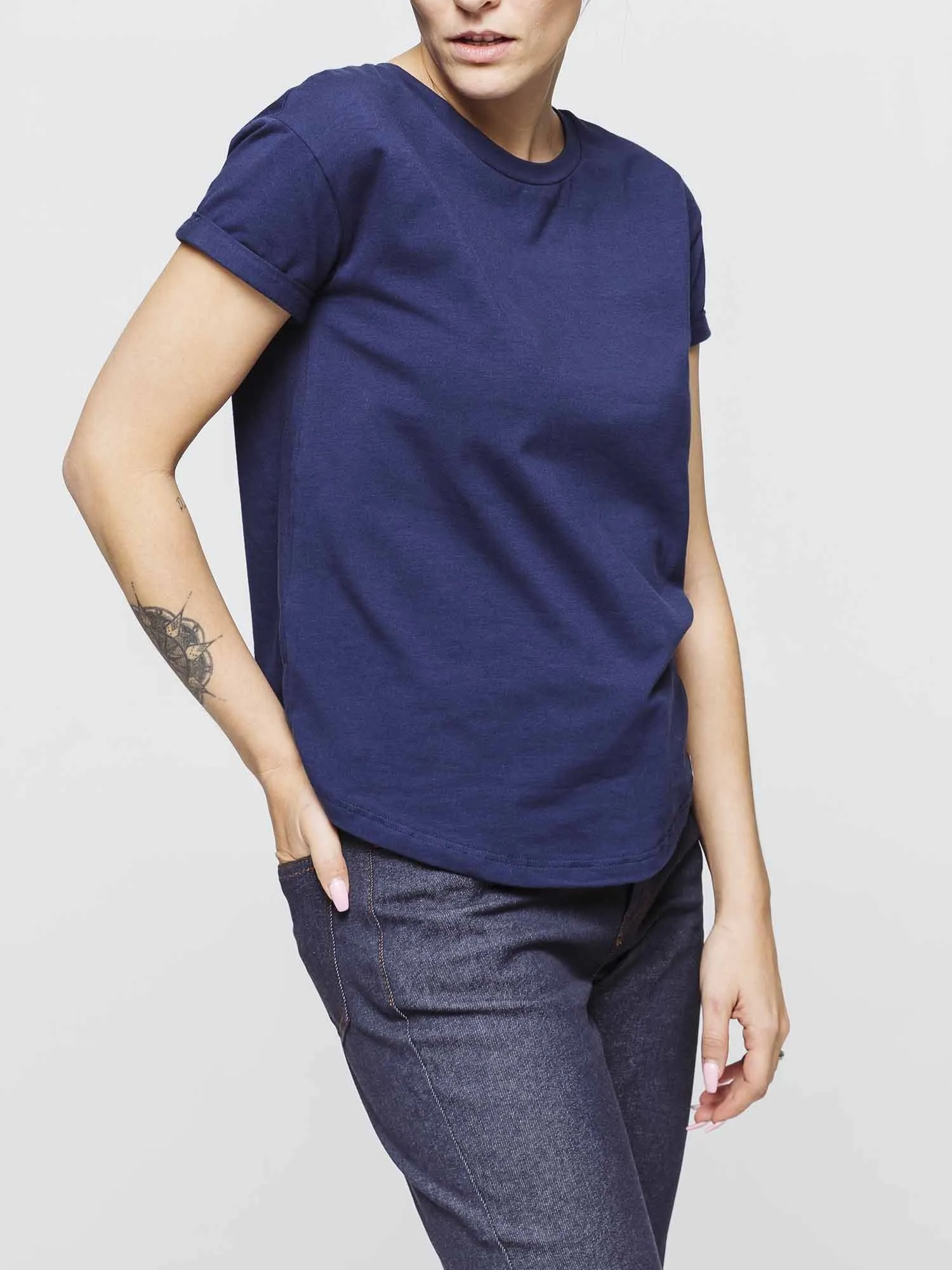 T-SHIRT COL ROND 403 UNI coton bio bleu marine Femme | 1083