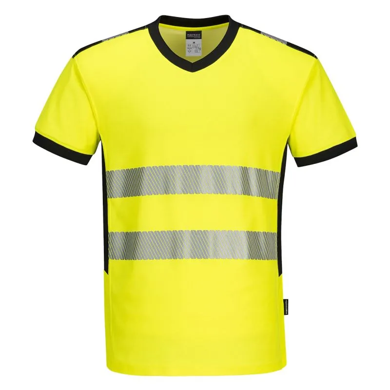 T-shirt col V PW3 Hi-Vis jaune/noir - Portwest