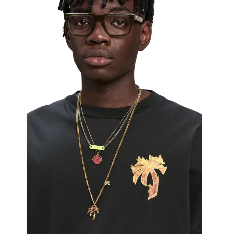 T-shirt coton noir logo palmier effet Flamme