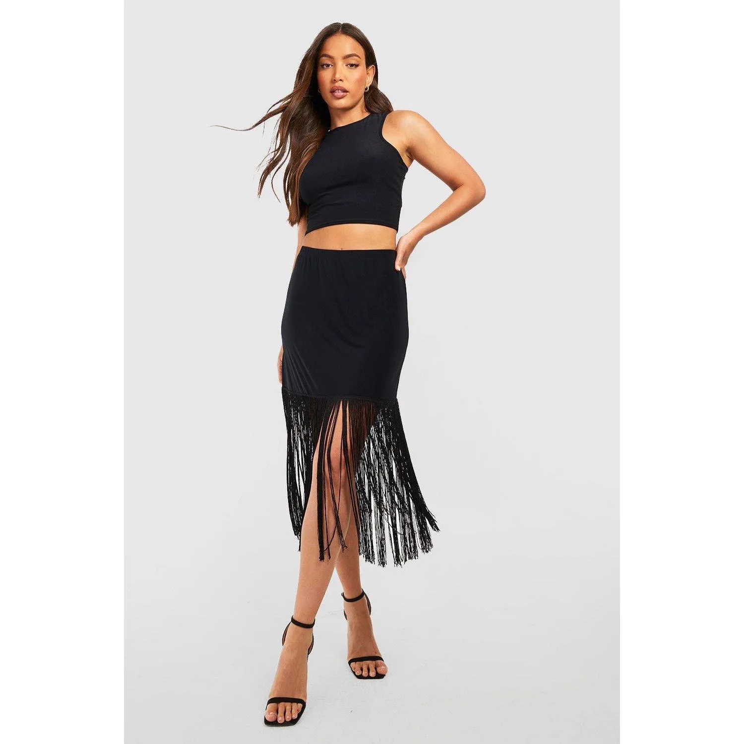 Tall – Mini-jupe à franges – Noir