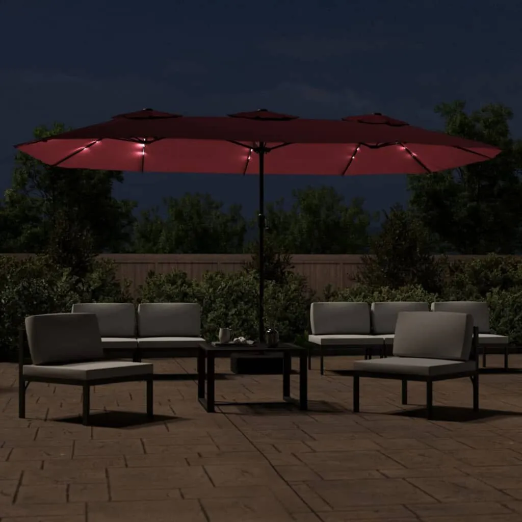 vidaXL Parasol à double tête avec LED rouge bordeaux 449x245 cm | vidaxl-fr
