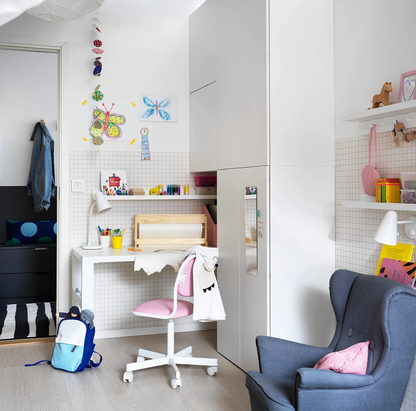 ÖRFJÄLL Chaise de bureau enfant, blanc, Vissle rose